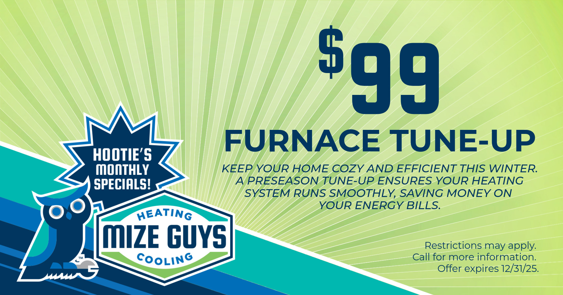 Hootie's December coupon offer for a $99 furnace tune-up.