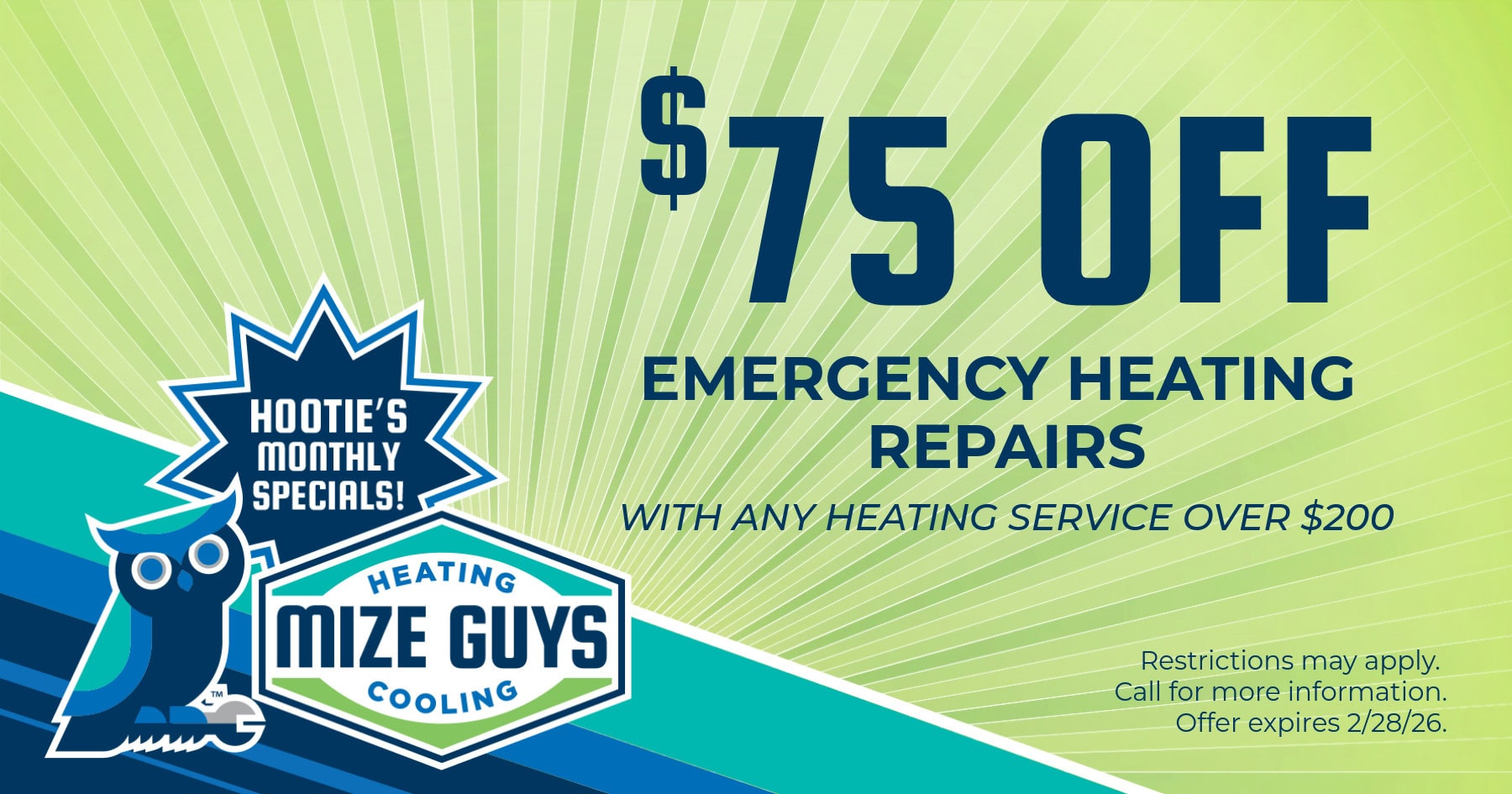 $75 OFF Emergency Heating Repairs with any heating service over $200.